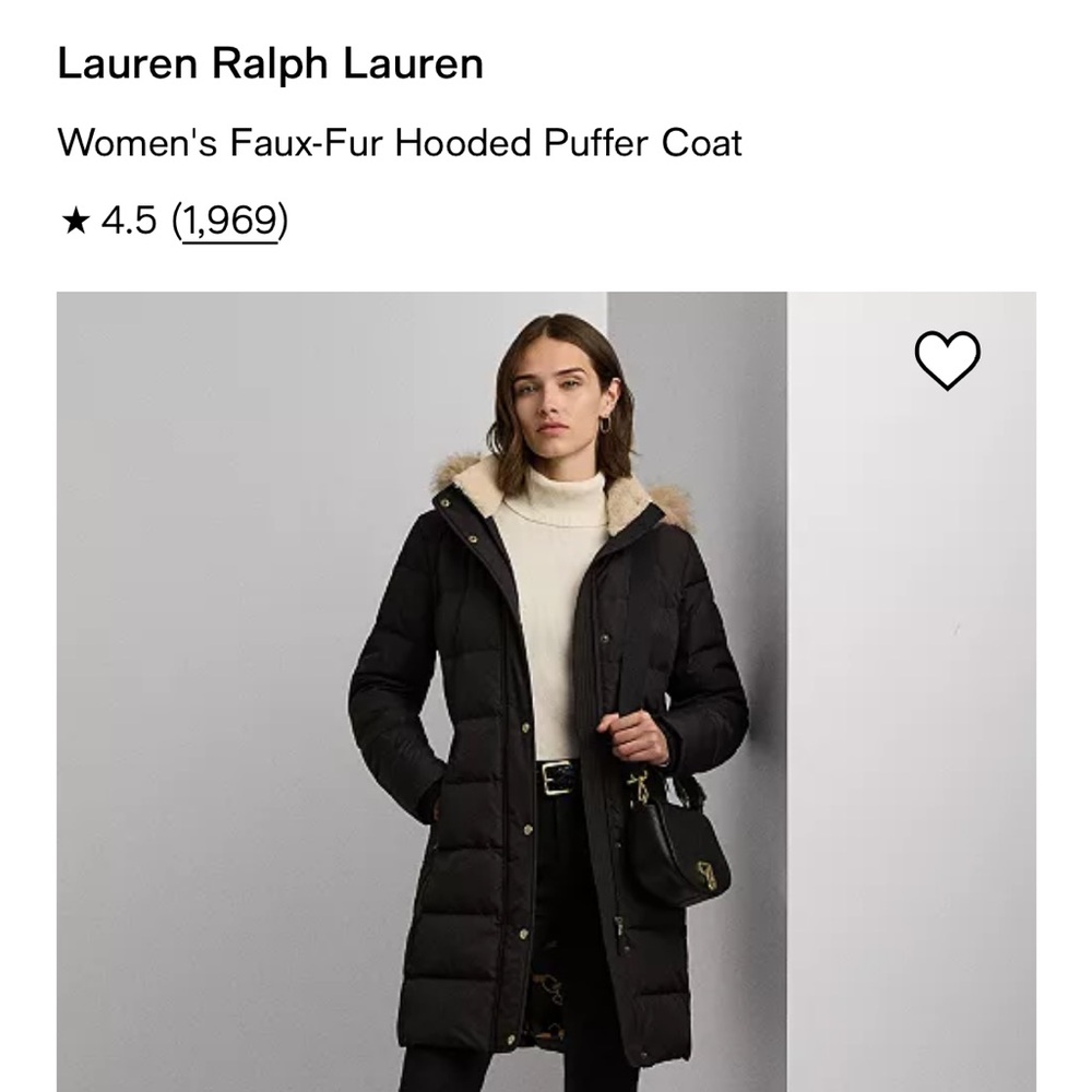 Lauren Ralph Lauren Black Faux-Fur Hooded Puffer Coat